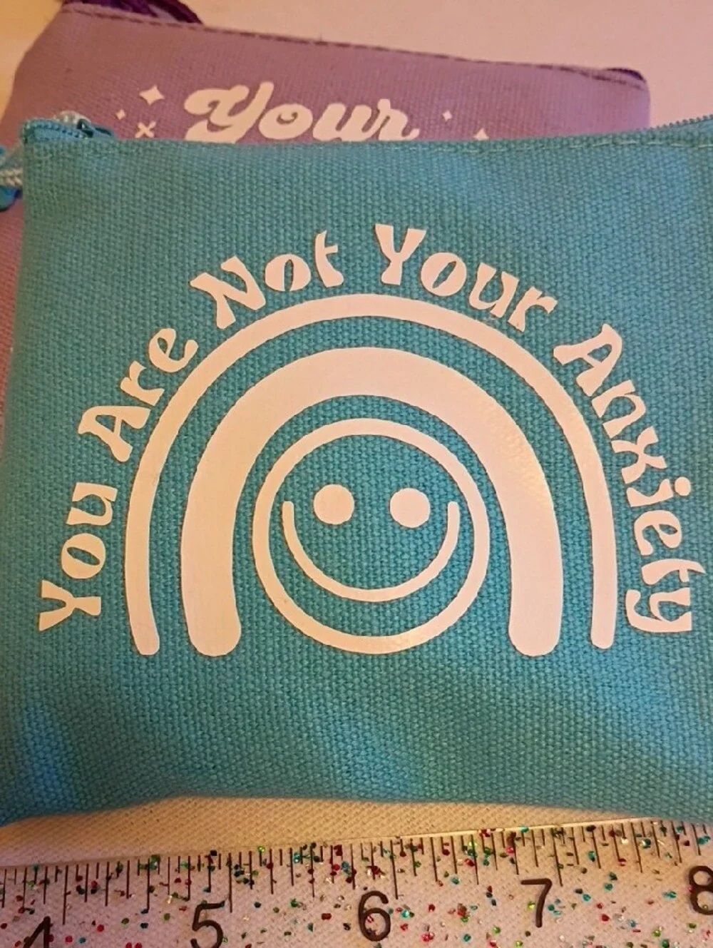 Set of 2 Inspirational Canvas Pouches - Teal & Lavender